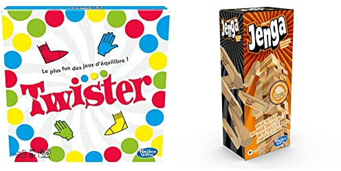 Lot de 2 jeux de société Hasbro Gaming, Twister et Jenga, version française, à partir de 6 ans