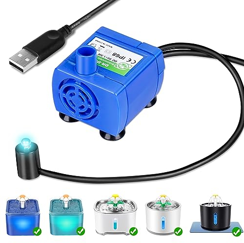 Vindox Pompa per fontana per gatti, pompa di ricambio per gatti, pompa di ricambio con luce LED e cavo da 170 cm, per fontana, dispenser di acqua per gatti (adattatore non USB)