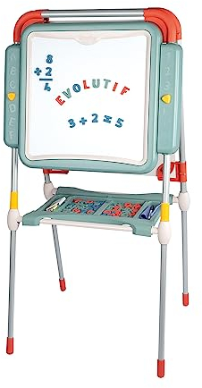 Smoby - Evolution Metalltafel - Doppelseitig, Magnetisch + Schiefer Kreide - Höhenverstellbar - 80 Zubehörteile - Ab 3 Jahre