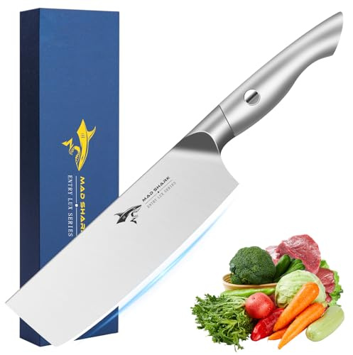 MAD SHARK 7 Inch Nakiri Knife, Ultra Sharp German Stainless Steel Vegetable Knife, Ergonomic Handle, Multipurpose Kitchen Knife for Chopping, Slicing, and Dicing