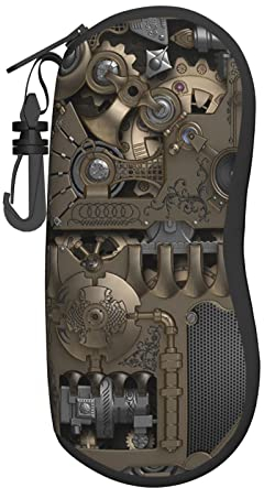 SCAUA Steampunk Mechanische Getriebe Sonnenbrille Weiche Fall Ultraleicht Neopren Brillenetui Mit Karabiner Tragbare Brillenetui, Steampunk-Mechanikgetriebe, One size