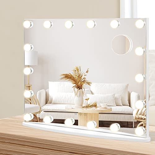 HOMASIS Hollywood Spiegel mit 18 dimmbar LEDs, 62,5x51cm, Make up Spiegel mit 3 Farbtemperatur, Schminkspiegel mit Touch-Steuerung, beleuchteter Kosmetikspiegel für Tischspiegel & Wandspiegel(18 LED)