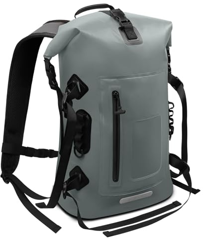 Wasserdichter Rucksack 35L, Rolltop Mit Gepolstertem Tragegurt, Grau | 30-35L Rolltop Waterproof Backpack, Wasserdichtem Reißverschluss, Wasserdichte Tasche Für Wassersport