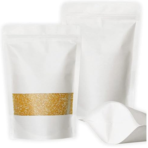Muka 50 PCS 16 OZ White Kraft Mylar Bags Toaster Bags with Frosted Window, Heat Sealable, 8W x 12H x 4D