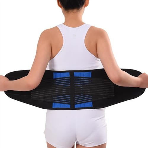 S-6XL Plus Size Back Pain Relief Massage Belt Men Women Lower Back Brace Double Pull Breathable Waist Support Lumbar Orthopedic Corset for Herniated Disc,Sciatica (Black+Blue 4XL)