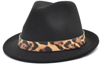 NOAMED Fengyan Hüte, eleganter Damenhut, Gangster, Trilby, Filz, Kirchenhut für Winter, Herbst, einfacher Jazzhut aus Wolle für Damen und Herren (56–58 cm) (Farbe: Schwarz, Größe: 56 - 58 cm)