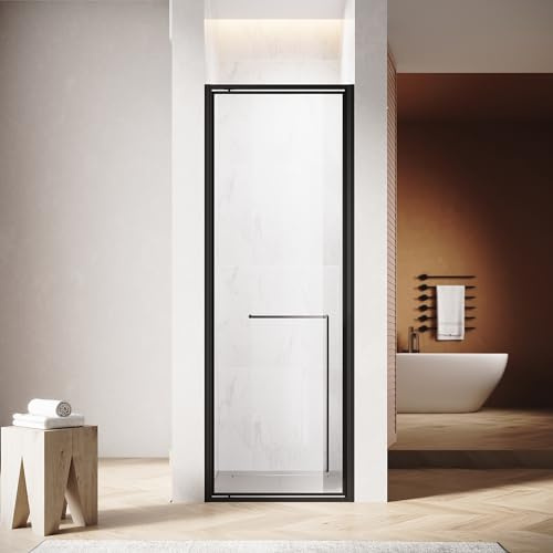 DuschtTür 700x1950mm, Nischentür aus 6mm ESG-Glas mit Edelstahl-Griff, Aluminium Mattschwarz, Außenöffnung, Duschkabine mit Scharnierkonstruktion, Beste Duschtor für kleines Badezimmer, platzsparend