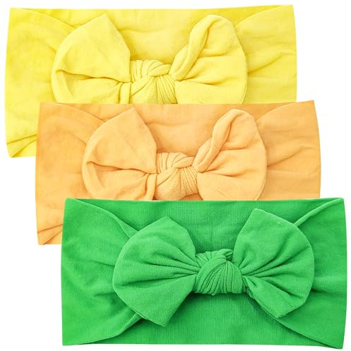 3 diademas para bebé, diademas para recién nacidos para niñas, diademas de nailon para niña, diadema con lazo para bebé, diadema turbante para, niños pequeños (verde/amarillo/amarillo brillante)