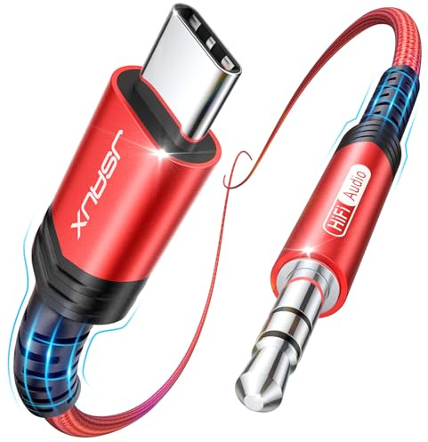JSAUX USB C auf Klinke AUX Kabel 2M, USB C zu 3,5mm Jack Auto Kopfhörer Adapter Nylon Geflochtene Aux Kabel für iPhone 15 Pro Max/15 Plus, Samsung Galaxy S23/S22/S21 Ultra, Huawei-Rot