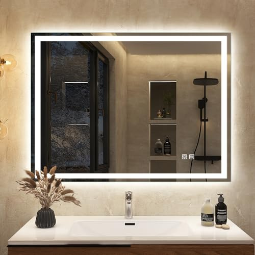 S'bagno 80x60cm Rahmenloser Badezimmerspiegel-mit-Beleuchtung, Antibeschlag