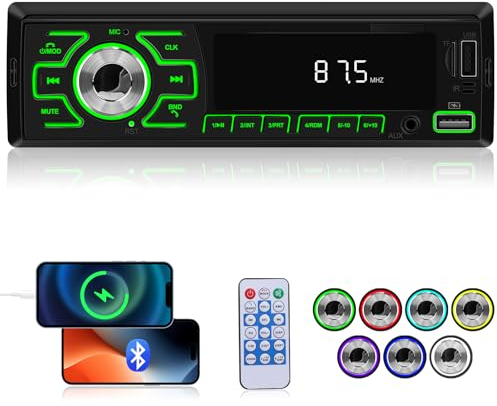 Autoradio 1 Din - Radio Bluetooth Auto - Impianto Stereo Auto con Radio FM APP Posizione Spegnimento Memoria AUX TF Ingresso Disco USB Amplificatore di potenza
