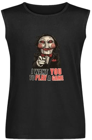ANASER Saw Jigsaw Billy Puppet I Want You to Play a Game Vest Tank T-Shirt Cotton Men Black Sleeveless Tee L