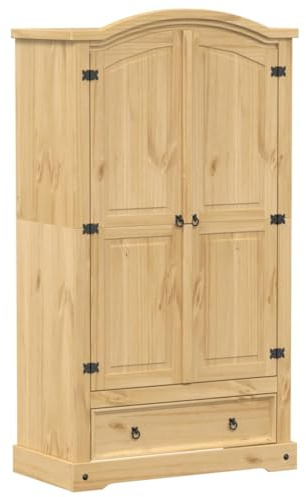 vidaXL Kleiderschrank, Garderobenschrank mit Stauraum Metallgriff, Hochschrank für Schlafzimmer, Dielenschrank, Modern, Massivholz Kiefer