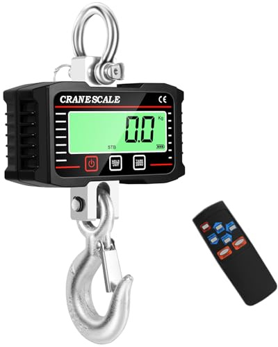 Memows Báscula colgante 2000kg 4400lbs con Control Remoto, Báscula de grúa digital con sensor preciso y pantalla LCD, Báscula Colgante Industrial Escala Electrónica Báscula Gancho Dinamometro (Negro)
