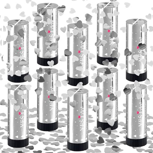 FePen Tubo Sparacoriandoli a Cuori*10, Spara Coriandoli Matrimonio, Cannoni Spara Coriandoli, Coriandoli Laurea, Spara Coriandoli Compleanno, per Interni ed Esterni (Cuore-Argento)