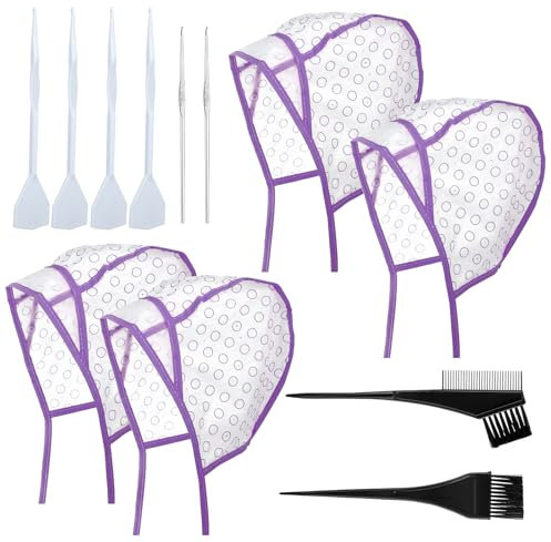 JJUNW 4 Stück Färbung Hervorhebung Kappe, Einstellbar Strähnchenhaube mit Haare Färben Zubehör für Frauen Mädchen Highlight Haar Kappe Strähnenhaube Mit Löchern für Zuhause Salon Haarfarbe(Lila)