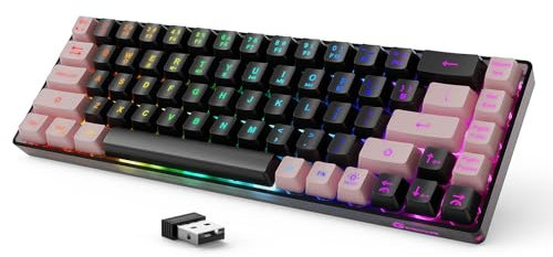 GEODMAER Teclado inalámbrico 65% para juegos, teclado retroiluminado recargable, 68 teclas, ultra compacto, antifantasma, sin conflictos, teclado inalámbrico para PC, portátil, PS5, PS4, Xbox One, Mac