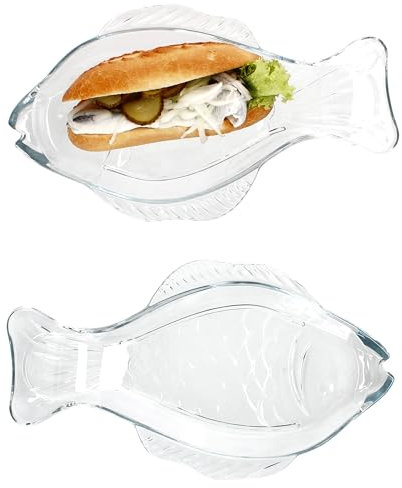 MamboCat Set di 2 piatti da pesce Oslo M I (L x P x A) 29 x 16 cm, in vetro con rilievo di pesce per pesce, frutti di mare, insalate, snack & Co.