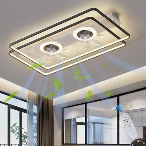 Ventilador de Techo LED con ing, Nuevo diseño de Ventilador Doble lámpara de Techo lámpara de Sala de Estar Grande Ventilador de Mesa de Comedor, Control Remoto lámpara de habitación Moderna