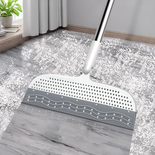 PRATIQUERubber Broom Squeegee Broom for Floor, Long Handle Multifunction Scraping Silicone Broom Floor Sweeper, Pet Hair Remover Magic Broom for Carpets, Window, Mirrors, Tile Cleaning