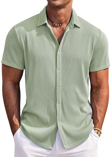 COOFANDY Chemise Homme Manches Courtes Décontractée sans Repassage Chemise Été Plage Boutonnée