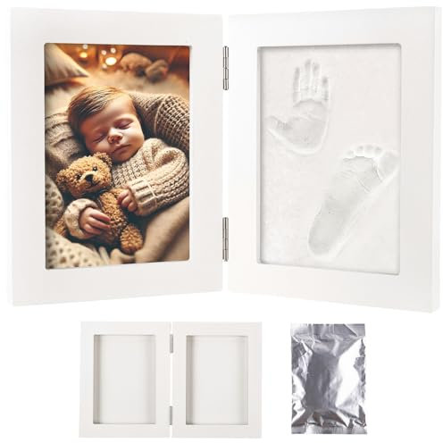 Your Design Geschenke: Gipsabdruck-Set mit 2-teiligem Holzrahmen für Baby-Hand-& Fußabdruck (Bilderrahmen Holz, 3D-Abdruck, Füße)