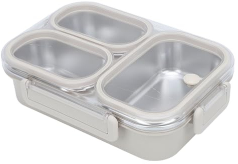 Nikou Contenitore per il pranzo diviso, in acciaio inox 304, a prova di perdite, riscaldabile, 3 scomparti, contenitore rettangolare per alimenti, capacità 1,2 l (grigio)