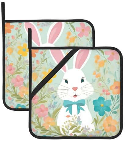Set di presine con stampa floreale a coniglietto pasquale, presine resistenti al calore e cuscinetti riscaldanti per cottura, grigliate e barbecue