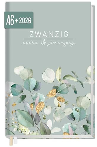 Häfft® Chäff-Timer Mini Taschenkalender 2026 A6+ “Minty Leaves” Terminplaner klein mit 1 Woche auf 2 Seiten, Wochenplaner, Kalender, Organizer - nachhaltig & klimafreundlich
