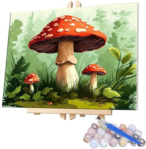 WEISHIWE Malen Nach Zahlen Erwachsene, DIY Malen Nach Zahlen Handgemalt Ölgemälde Kit für Anfänger und Erwachsene, Pilze Malerei Bastelset, Wohnwanddekor Mit Acrylfarben und Pinseln 20x30cm F-531