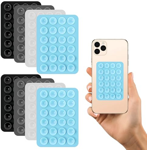 8 Pcs Black, White, Gray, Blue Silicone Phone Sticky Grip Pad - Multipurpose Suction Holder for Selfies