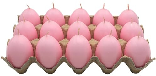 Dekohelden24 Lot de 15 Bougies en Cire pour œufs de Pâques, en Forme d'œuf de Pâques, Rose Pastel, Contenu de la Livraison : 15 Bougies d'œuf, Taille H/Ø 6 x 4,5 cm, Paquet