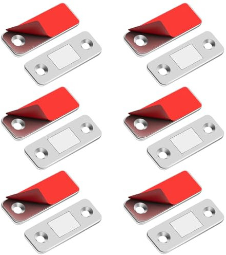 Magnete porta armadio fermo magnetico, 6 pezzi ultra sottile chiavistelli magnetici in metallo da incollare magnete chiusura adesiva forte magnete per porta scorrevole cassetti finestra armadio (6 pz)