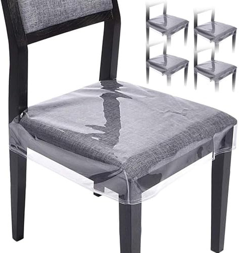 Dining Chair Covers Set Of 4, Clear Dining Chair Seat Cushion Covers Protectors, Kitchen Dining Seat Protectors Cover Waterproof, Clear PVC For Dining, Kitchen, Bedroom