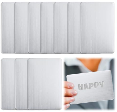 10 Stück 86 x 54 mm Metall Visitenkarten Rohlinge,0.6mm Dick Edelstahl Rohlinge Namenskarte,304 Edelstahl Visitenkarten Blanko,Lasergravierte Visitenkarte für Geschenkkarten,VIP-Karten,Namensschilder