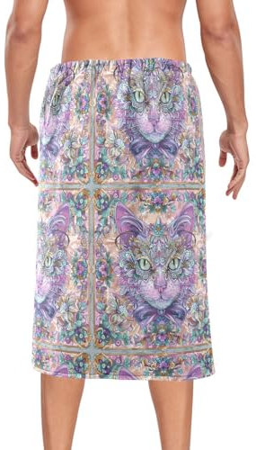 voucong Asciugamano da doccia in velluto corallo da uomo, stile bohémien, con fiore viola, 152 x 71 cm, avvolgente, per spa, sauna, palestra