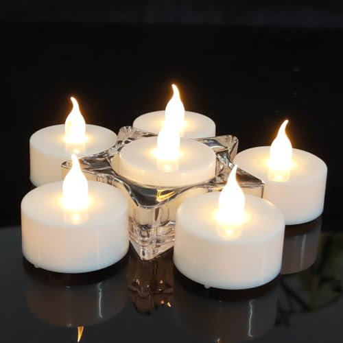 Jialian 24 Stück LED Teelichter, Batteriestart flammenlose realistische hell flackernde elektrische LED Kerzen, Dose langlebig 200 Stunden Warmweiß, Hochzeiten, Partys,Festivals，Wohndekoration