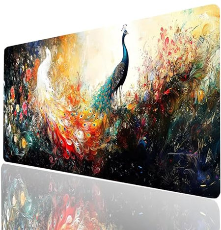 Tapis de Souris xxl 1600x800x3mm Paon Desk Mat AbstraitTapis de Bureau Gaming Bords Cousus Design Durable et Imperméable avec Base en Caoutchouc Antidérapante pour Souris Sans Fil Clavier Model-03000