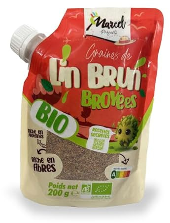 Graines de Lin Brun Broyées Bio 200g – Riche en Protéines et Fibres – Assimilation Rapide – Sachet Recyclable Refermable – FR-Bio-01 – Conditionné en France – MARCEL PRESENTE