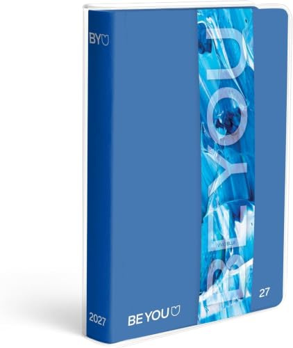 PRESTIGE & DELUXE Be You skoldagbok 2025-2026 ljusblå med seglarvågor - standardstorlek 13,5 cm x 18,2 cm + nyckelring visselpipa och flerfärgad penna