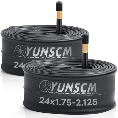 YunSCM 2PCS 45/57-507 24 Zoll Schlauch 24x1.75 24x1.95 24x2.0 24x2.10 24x2.125 AV48mm Valve Schrader-Ventil, kompatibel 24 Zoll Fahrradschlauch/E-Fahrrad Schlauch 24x1.75/2.125