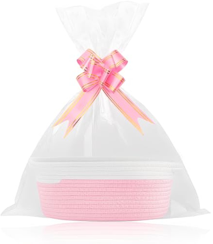 Baumwolle Osterkörbchen Set Rosa Weiß - Osternester zum befüllen mit Tüte & Schleife - Geschenkkorb leer für Junge und Mädchen - Präsentkorb leer & Osterkörbe zur Aufbewahrung 30cm