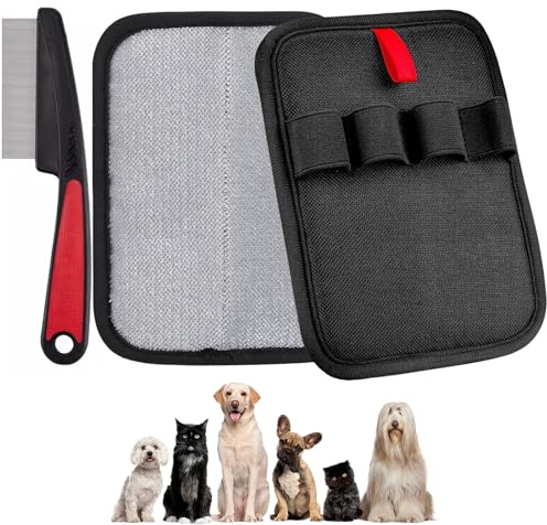 Haveneit Pack of 2 Pet Hair Remover Gloves & 1 Piece Cat Brush, Reusable Electrostatic Fur Magnet Gloves, Daily Care for Dogs and Cats