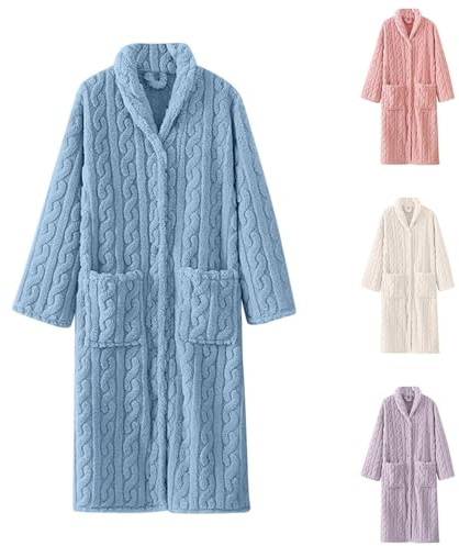 Albornoz para mujer, mullido, largo, sin capucha, con botones, chaqueta de felpa para mujer, albornoz de forro polar, albornoz de invierno, albornoz de sauna, acogedor, bata gruesa de franela para