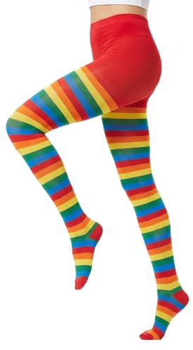 Zcbzbn Färgglada strumpbyxor dam & flickor randiga strumpbyxor dam, ringar leggings, ogenomskinliga randiga strumpbyxor, perfekt för halloween, karneval eller temafester