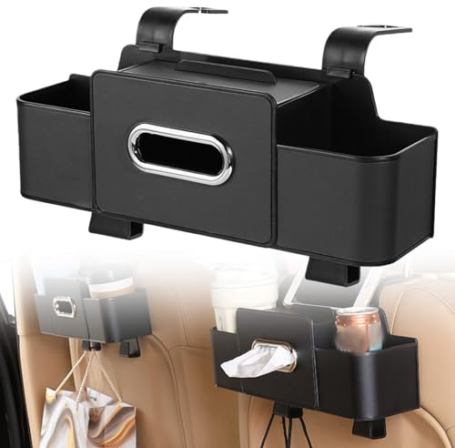 4-in-1 Autositz-Getränkehalter Kopfstütze Becherhalter Auto Rücksitz Organizer mit 2 Becherhaltern Getränkehalter Becherhalte Auto verstellbarer Auto-Organizer für Tissue Getränke Oder Tassen Lagerung