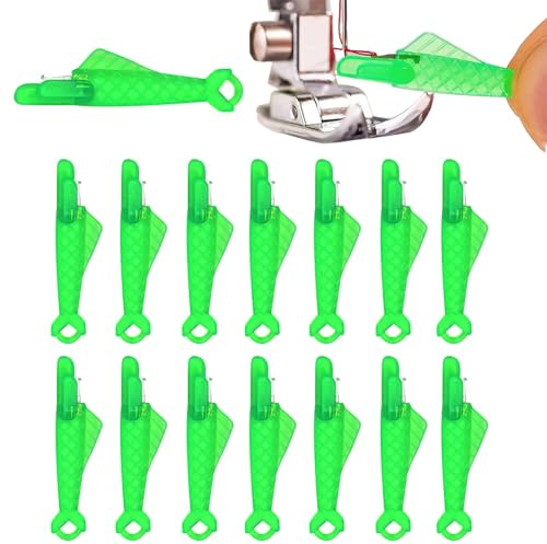 15 Pcs Fish Mouth Sewing Machine Needle Threader, Plastic Threaders, Automatic Fish Mouth Needle Threader Tool, Easy Threading Sewing Accessories for Craft and DIY (Green)