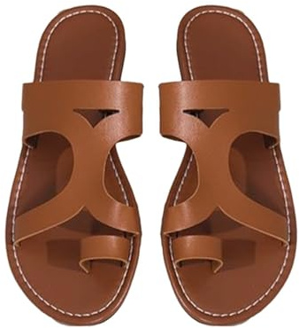 YIzdegg tåseparator sandaler damer läder – sandaletter mjuk sula tofflor lätta flip flops halkfria utomhussandaler öppna tår sommarskor bekväma tåsandaler öppen tå tofflor, BRUN, 43