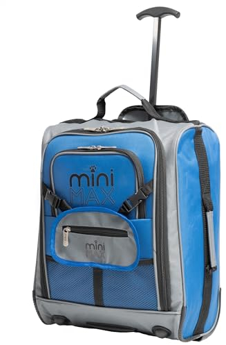 MiniMax Reisekoffer auf Rollen mit Vordertasche für Spielzeug/Puppen/Teddybär, Blau, Teddybär Nicht im Lieferumfang enthalten, S