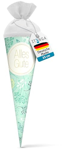 itenga Geschwisterschultüte 35cm Geschenkverpackung Schultüte Kinder Erwachsene Party (Pflanzen mit Text Alles Gute)